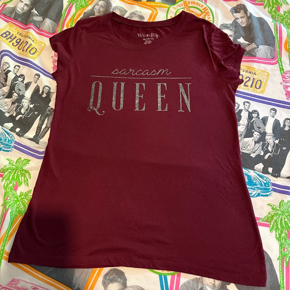 Sarcasm Queen Maroon Junior 15-17 T-shirt Wound Up Clothing